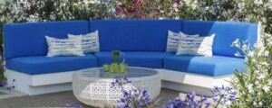 Outdoor living - armchairs and table set up in the garden